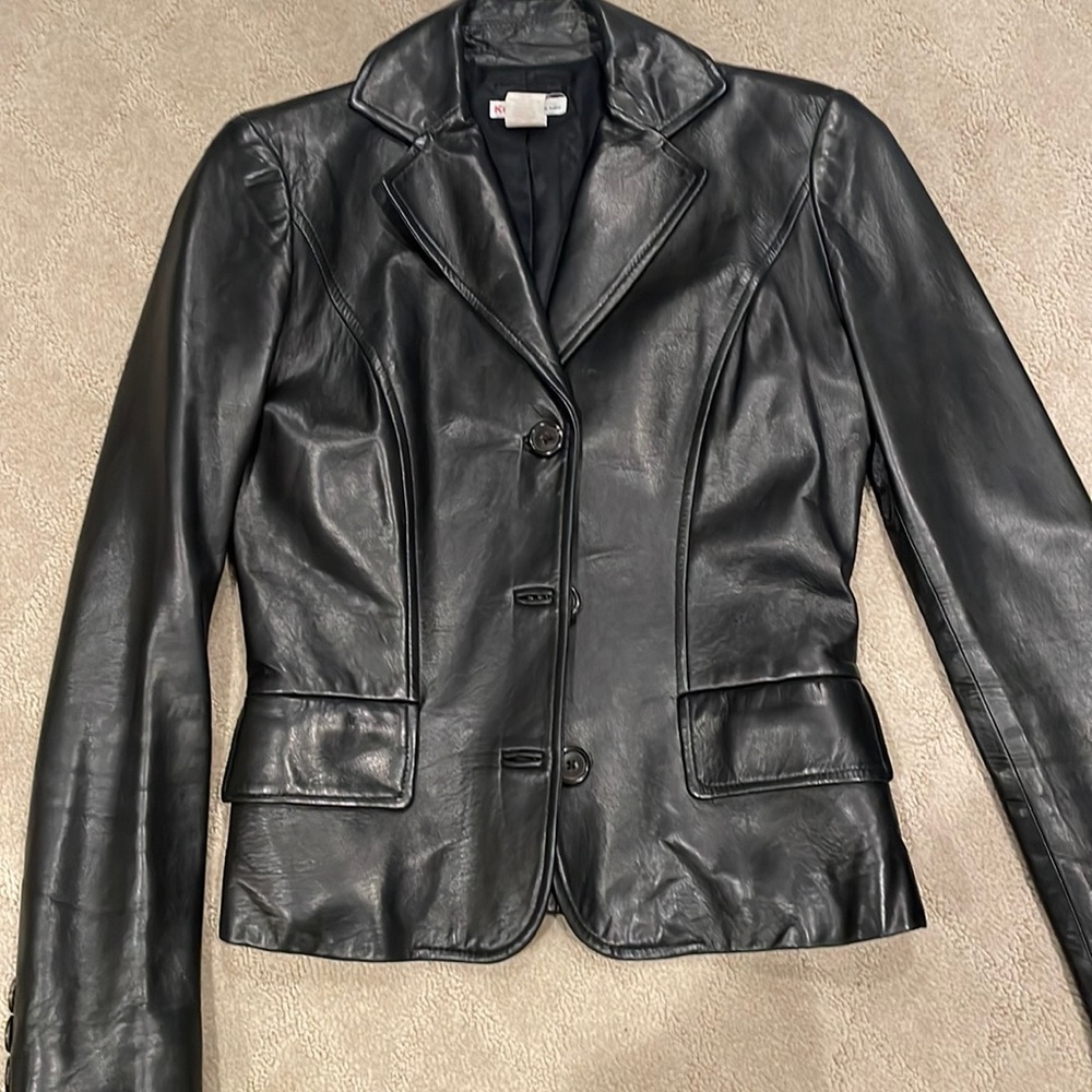 Michael Kors black leather cropped blazer